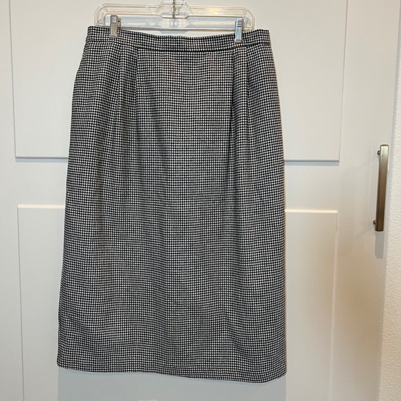 Vinci Clothiers Houndstooth Midi Skirt Womens 18 Pleated Career Black White Vtg - Picture 1 of 10